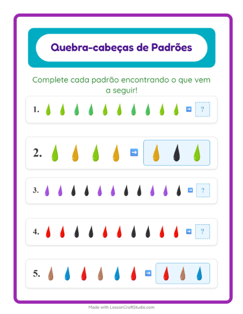 Pré-visualização da ficha de Atividade De Padrões com Cores para 1º ano do ensino fundamental