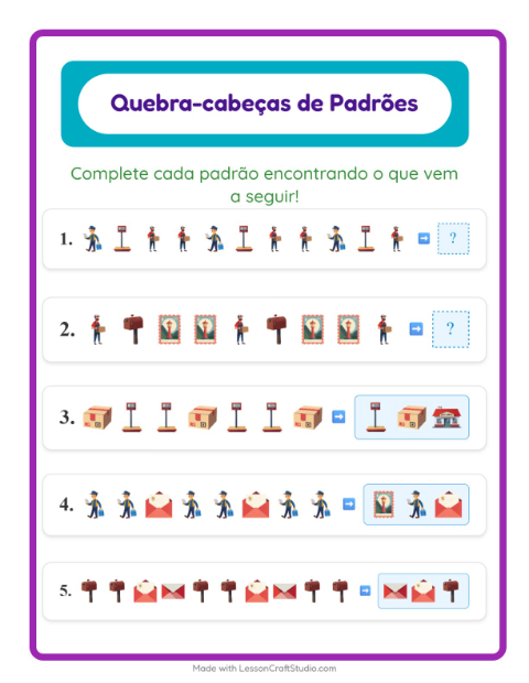 Pré-visualização da ficha de Atividade De Padrões com Correios para 1º ano do ensino fundamental