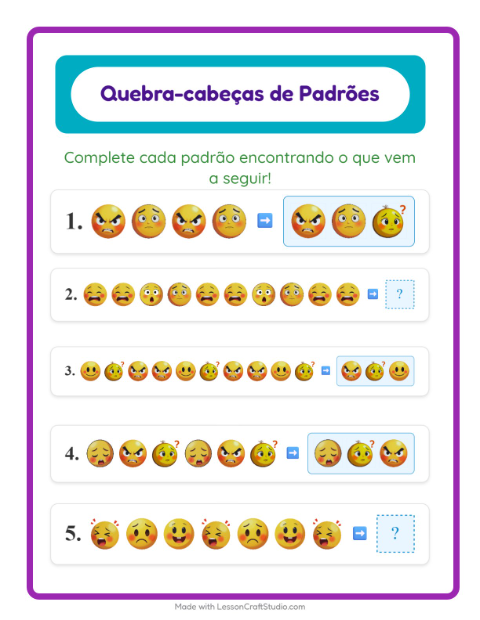 Pré-visualização da ficha de Atividade De Padrões com Emoções para 1º ano do ensino fundamental
