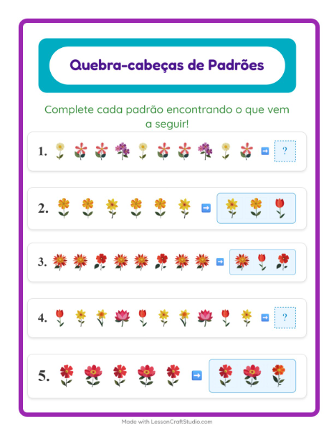 Pré-visualização da ficha de Atividade De Padrões com Flores para 1º ano do ensino fundamental
