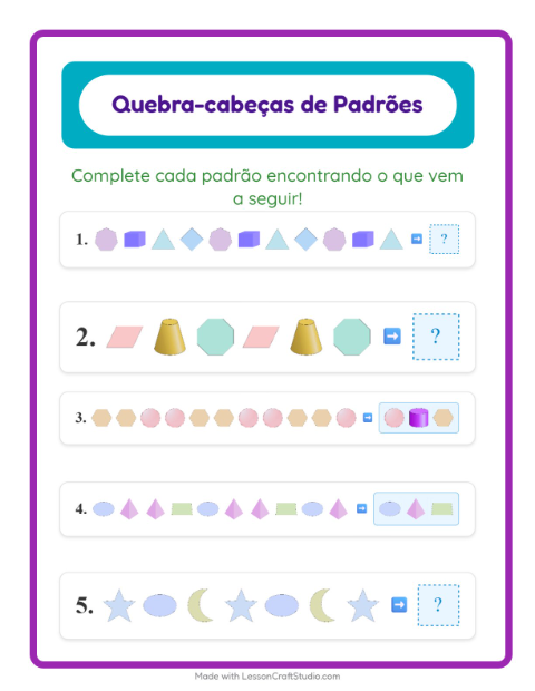 Pré-visualização da ficha de Atividade De Padrões com Formas para 1º ano do ensino fundamental