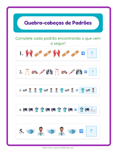 Pré-visualização da ficha de Atividade De Padrões com Hospital para 1º ano do ensino fundamental