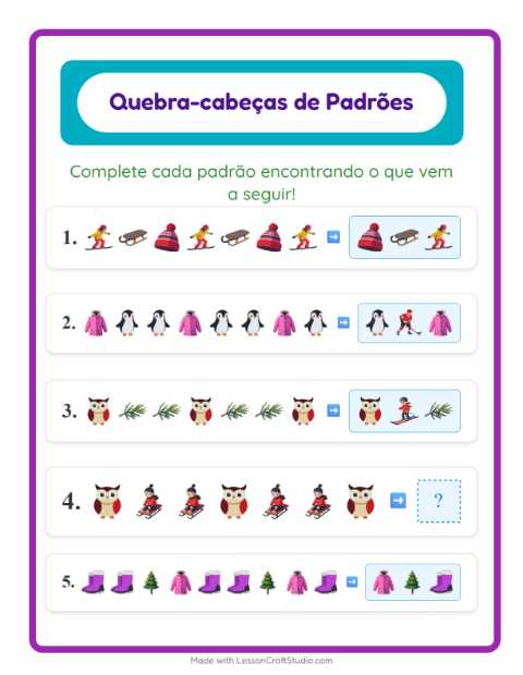 Pré-visualização da ficha de Atividade De Padrões com Inverno para 1º ano do ensino fundamental
