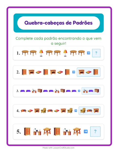 Pré-visualização da ficha de Atividade De Padrões com Móveis para 1º ano do ensino fundamental