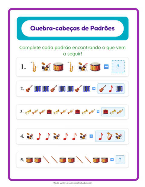 Pré-visualização da ficha de Atividade De Padrões com Música para 1º ano do ensino fundamental