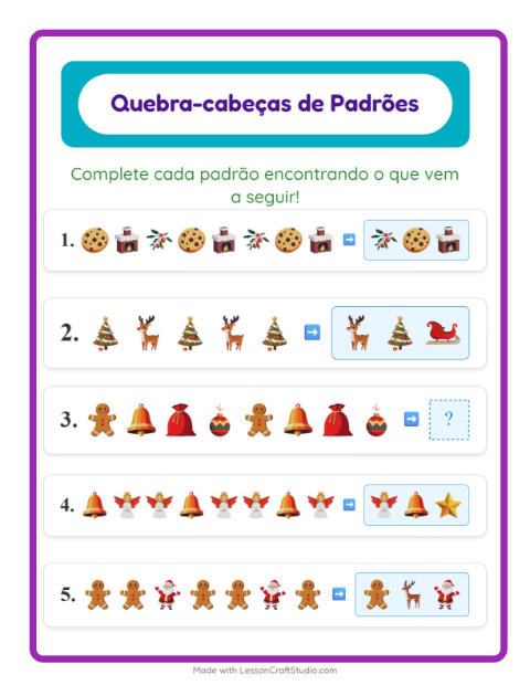 Pré-visualização da ficha de Atividade De Padrões com Natal para 1º ano do ensino fundamental