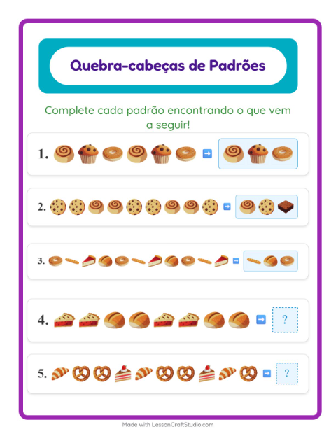 Pré-visualização da ficha de Atividade De Padrões com Padaria para 1º ano do ensino fundamental