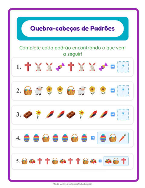 Pré-visualização da ficha de Atividade De Padrões com Páscoa para 1º ano do ensino fundamental