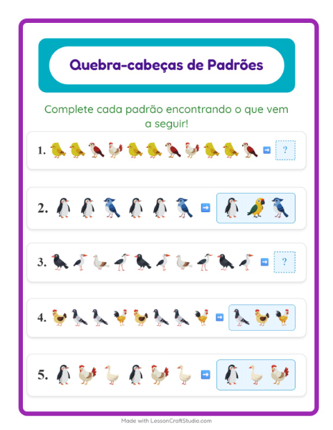 Pré-visualização da ficha de Atividade De Padrões com Pássaros 2 para 1º ano do ensino fundamental