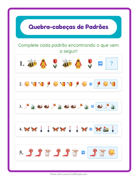 Pré-visualização da ficha de Atividade De Padrões com Primavera para 1º ano do ensino fundamental