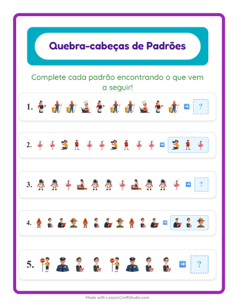 Pré-visualização da ficha de Atividade De Padrões com Profissões para 1º ano do ensino fundamental