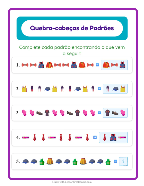 Sequências lógicas – Roupas