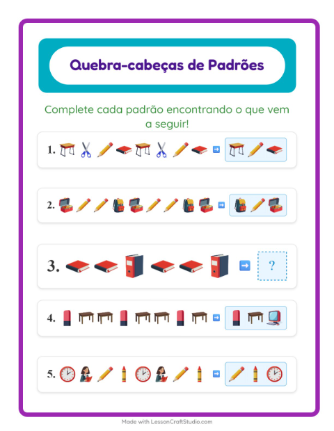 Pré-visualização da ficha de Atividade De Padrões com Sala de aula para 1º ano do ensino fundamental