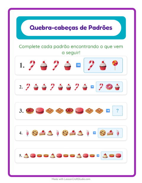 Pré-visualização da ficha de Atividade De Padrões com Sobremesas e doces para 1º ano do ensino fundamental
