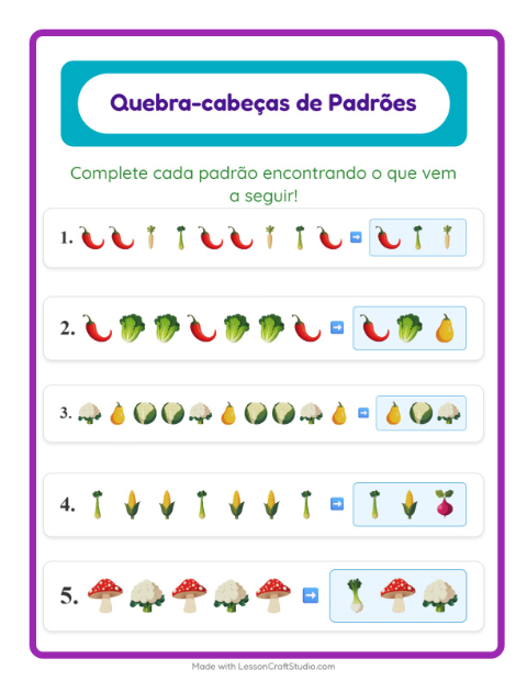 Pré-visualização da ficha de Atividade De Padrões com Vegetais para 1º ano do ensino fundamental