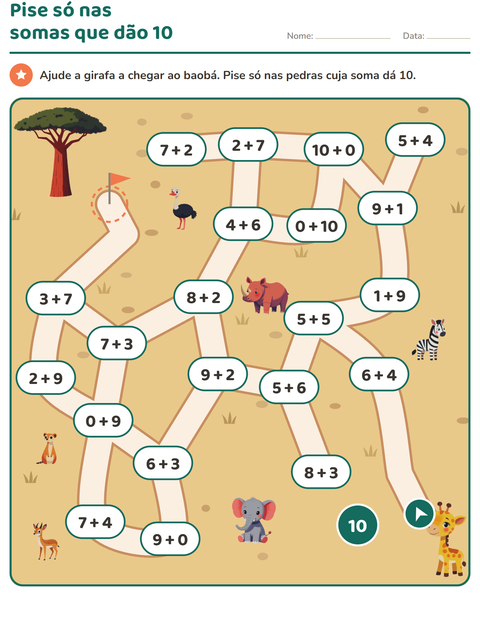 Prévia: Labirinto matemático: pise só nas somas que dão 10