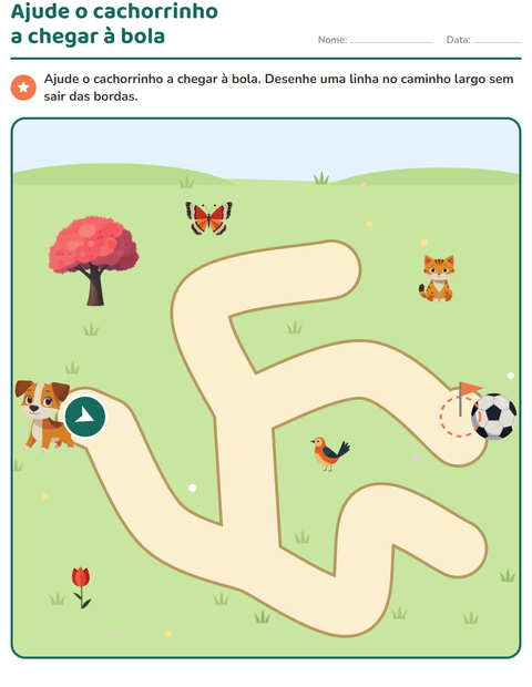 Labirinto de coordenação motora: ajude o cachorrinho a chegar à bola