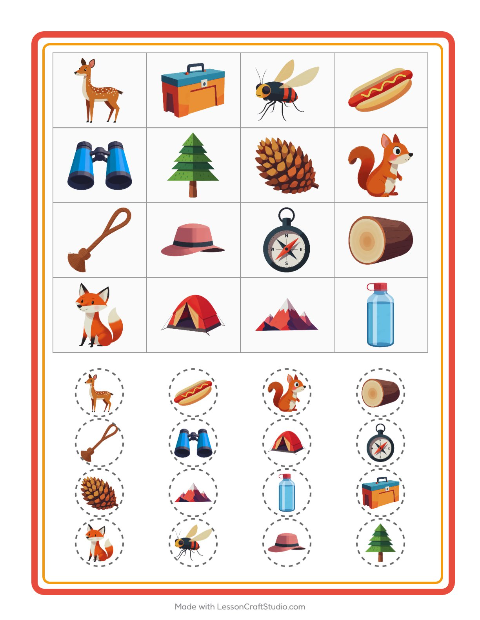 Pré-visualização da ficha de Bingo com Acampamento para Educação infantil (pré-escola, 5-7 anos)