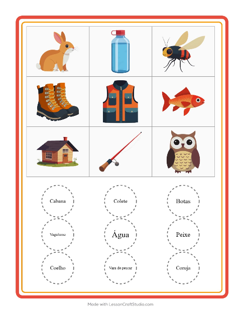 Pré-visualização da ficha de Bingo com Acampamento para Educação infantil (pré-escola, 5-7 anos)