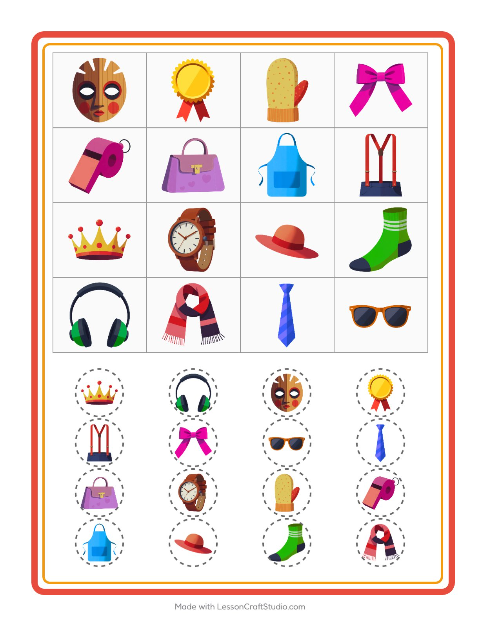 Pré-visualização da ficha de Bingo com Acessórios para Educação infantil (pré-escola, 5-7 anos)