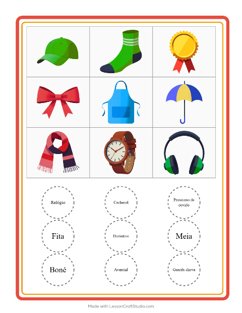 Pré-visualização da ficha de Bingo com Acessórios para Educação infantil (pré-escola, 5-7 anos)