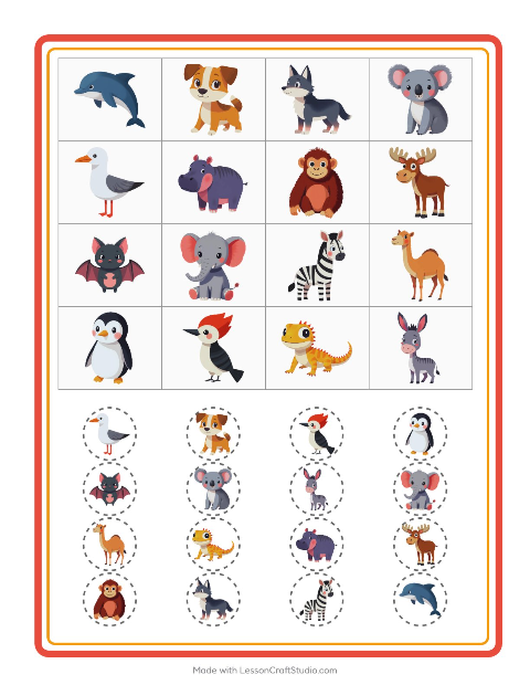 Pré-visualização da ficha de Bingo com Animais para Educação infantil (pré-escola, 5-7 anos)