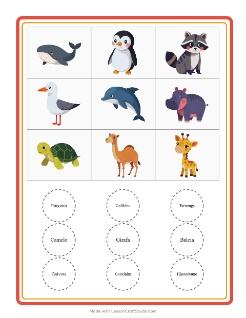 Pré-visualização da ficha de Bingo com Animais para Educação infantil (pré-escola, 5-7 anos)