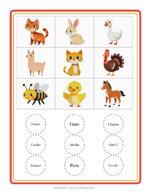 Pré-visualização da ficha de Bingo com Animais da fazenda para Educação infantil (pré-escola, 5-7 anos)