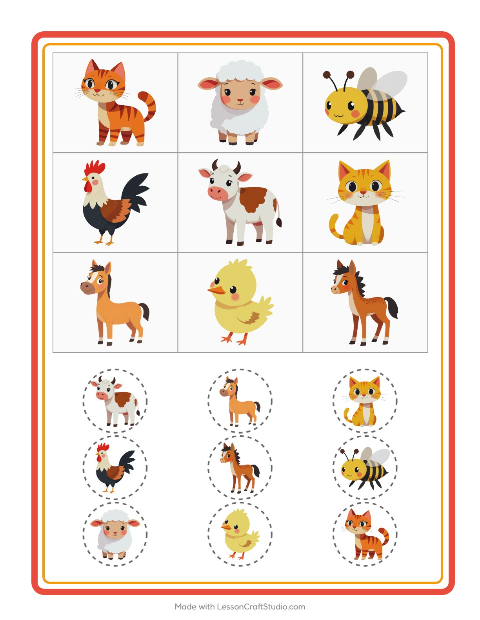 Pré-visualização da ficha de Bingo com Animais da fazenda para Educação infantil (pré-escola, 5-7 anos)