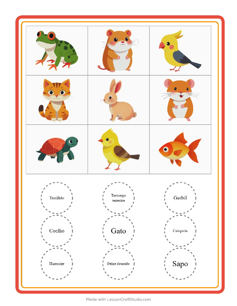 Pré-visualização da ficha de Bingo com Animais de estimação para Educação infantil (pré-escola, 5-7 anos)