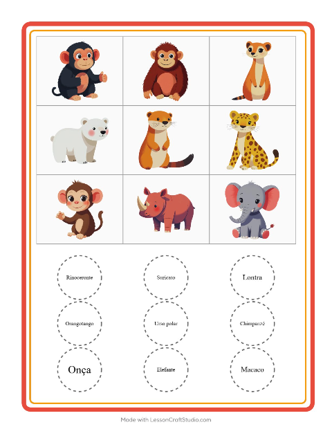 Pré-visualização da ficha de Bingo com Animais do zoológico para Educação infantil (pré-escola, 5-7 anos)