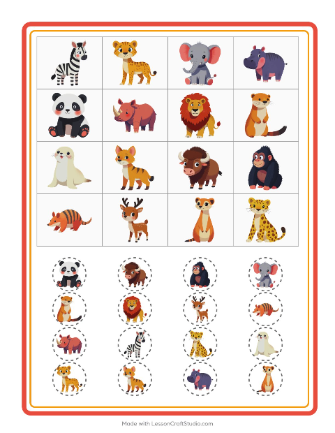 Pré-visualização da ficha de Bingo com Animais do zoológico para Educação infantil (pré-escola, 5-7 anos)