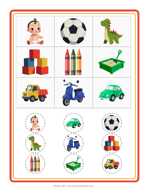 Pré-visualização da ficha de Bingo com Brinquedos para Educação infantil (pré-escola, 5-7 anos)