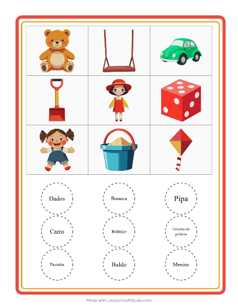 Pré-visualização da ficha de Bingo com Brinquedos para Educação infantil (pré-escola, 5-7 anos)
