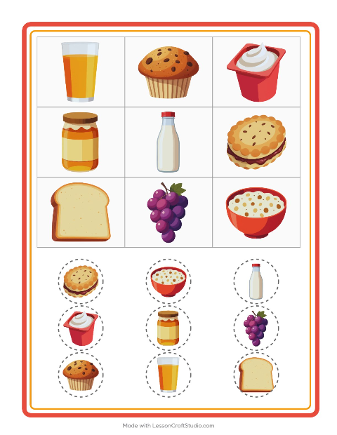 Pré-visualização da ficha de Bingo com Café da manhã para Educação infantil (pré-escola, 5-7 anos)