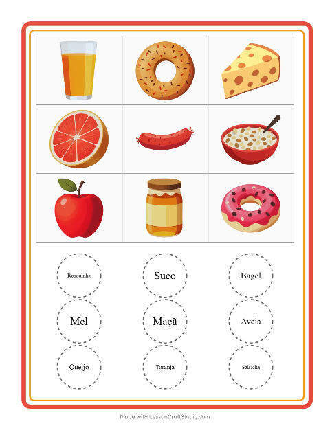 Pré-visualização da ficha de Bingo com Café da manhã para Educação infantil (pré-escola, 5-7 anos)
