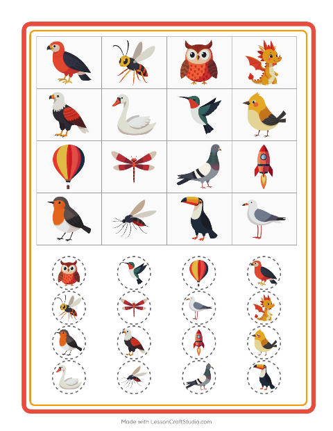 Pré-visualização da ficha de Bingo com Coisas que voam para Educação infantil (pré-escola, 5-7 anos)