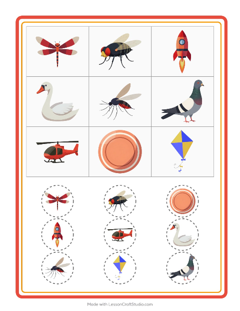 Pré-visualização da ficha de Bingo com Coisas que voam para Educação infantil (pré-escola, 5-7 anos)