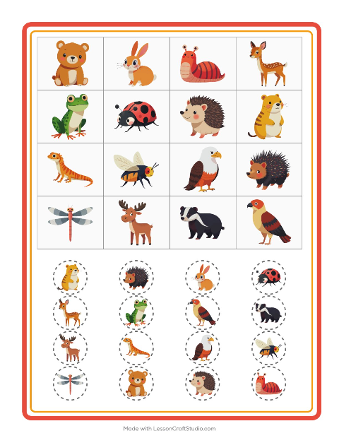 Pré-visualização da ficha de Bingo com Criaturas da floresta para Educação infantil (pré-escola, 5-7 anos)