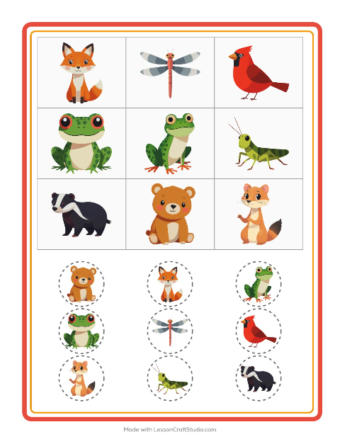 Pré-visualização da ficha de Bingo com Criaturas da floresta para Educação infantil (pré-escola, 5-7 anos)