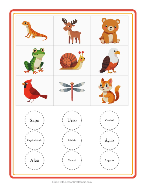 Pré-visualização da ficha de Bingo com Criaturas da floresta para Educação infantil (pré-escola, 5-7 anos)