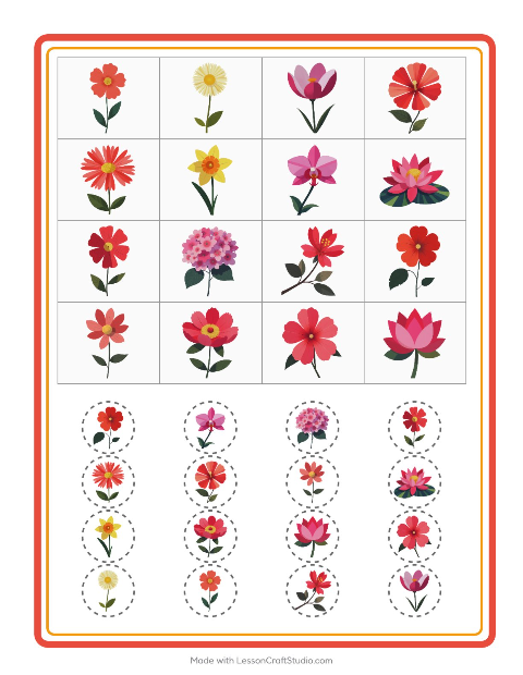 Pré-visualização da ficha de Bingo com Flores para Educação infantil (pré-escola, 5-7 anos)