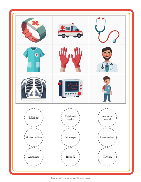 Pré-visualização da ficha de Bingo com Hospital para Educação infantil (pré-escola, 5-7 anos)