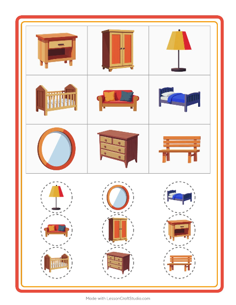 Pré-visualização da ficha de Bingo com Móveis para Educação infantil (pré-escola, 5-7 anos)