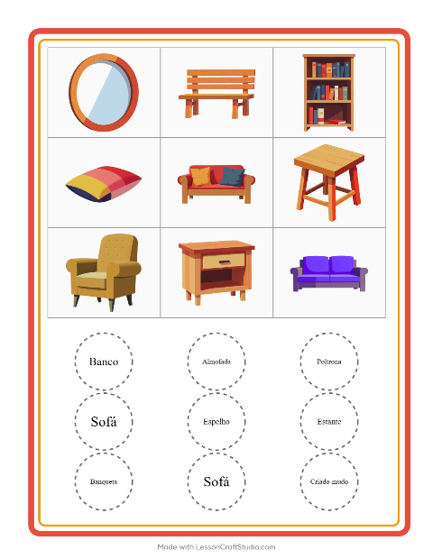 Pré-visualização da ficha de Bingo com Móveis para Educação infantil (pré-escola, 5-7 anos)