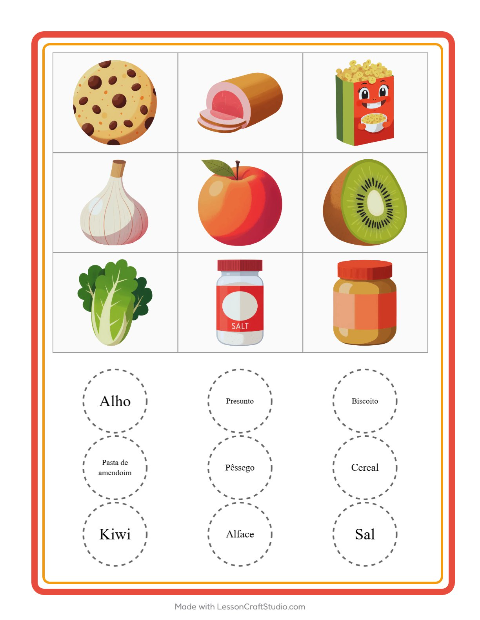 Pré-visualização da ficha de Bingo com No supermercado para Educação infantil (pré-escola, 5-7 anos)