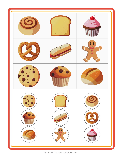 Pré-visualização da ficha de Bingo com Padaria para Educação infantil (pré-escola, 5-7 anos)