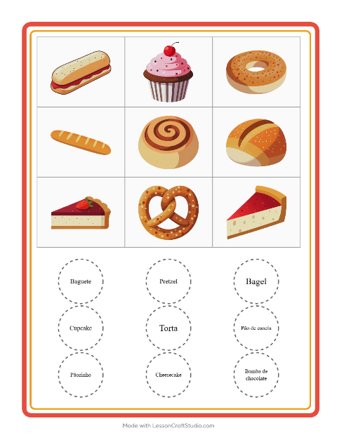 Pré-visualização da ficha de Bingo com Padaria para Educação infantil (pré-escola, 5-7 anos)