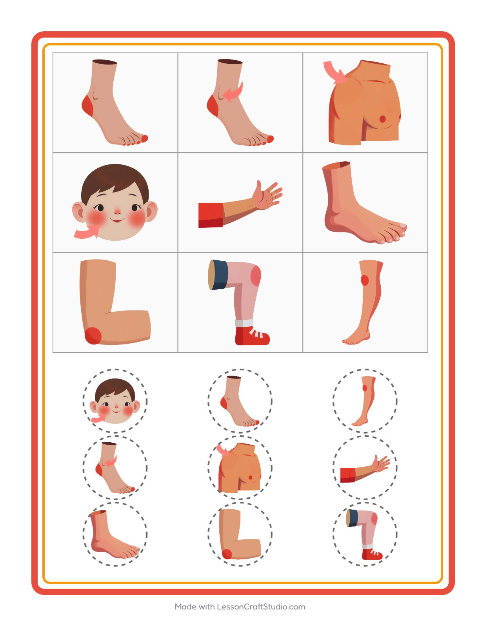Pré-visualização da ficha de Bingo com Partes do corpo para Educação infantil (pré-escola, 5-7 anos)