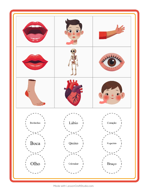 Pré-visualização da ficha de Bingo com Partes do corpo para Educação infantil (pré-escola, 5-7 anos)